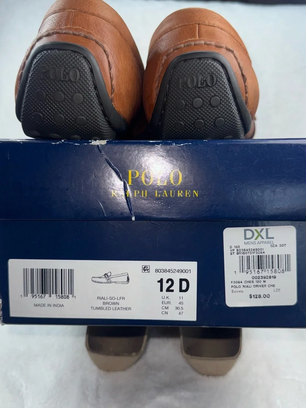 Polo Ralph Lauren Riali Driving Loafer, Smooth Leather, Polo Brown 12D in Box